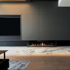 a living room with a fire place and tv on the wall, in front of a fireplace