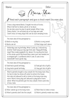 a printable worksheet to teach children about reading and writing the poem's main idea