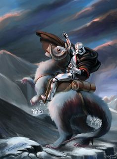 a painting of a man riding on the back of a monkey