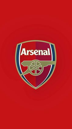 the logo for the soccer team, asensal on a red wallpaper background