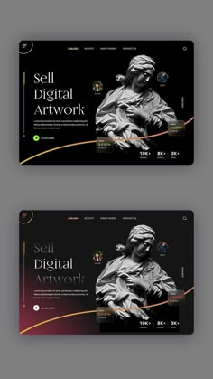 two different webpages designed to look like art work