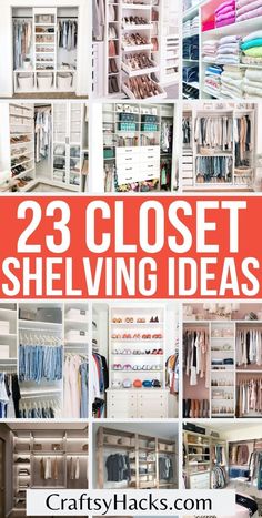 an organized closet with white drawers and shelves filled with clothes, shirts and other items