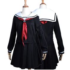 Japanese Sailor School Uniform Jk Women Girl Black Furyo Shoujo Costume Dress Includes: Shirt, Skirt, Tie Harajuku Style Red Long Sleeve Dress, Red Long Sleeve Harajuku Dress, Fitted Harajuku Style Dresses For Fall, Black Casual Dress For Cosplay, Black Harajuku Winter Dress, Black Harajuku Style Winter Dress, Black Harajuku Dress For Winter, Black Cotton Costume Dress, Black Long Sleeve Harajuku Dress