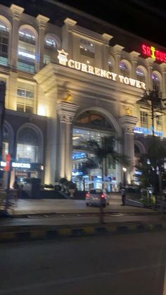 a large building that is lit up at night