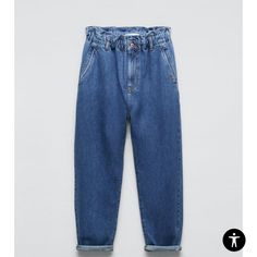 Nwot. Currently In Zara. Us 6. Mid/Medium Blue High-Waisted Jeans With Elastic Waistband And Ruching. Front Pockets And Back Patch Pockets. Cuffed Hem. Front Zip And Metal Button Closure. Zara Mom Jeans, Blue High Waisted Jeans, Animal Print Jeans, Frayed Hem Jeans, Ankle Length Jeans, Zara Jeans, High Rise Mom Jeans, Denim Cotton, Printed Jeans