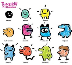 an image of cartoon characters with different colors and expressions on their faces for children to draw