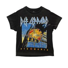 Black Band Merch Top With Vintage Print, Vintage Rock Band Tees, Band Merch Ideas, Band Merch T-shirt With Graphic Print In Washed Black, Black Printed Band Merch T-shirt, Vintage Rock Tees, Def Leppard Graphic Tee, Vintage Band T Shirts, Def Leppard Pyromania