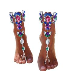 PRICES MAY VARY. Rhinestones barefoot sandals is made of rhinestone,crystal and alloy.They look beautiful and comfortable to wear. Beach feet jewelry upper circumference is 23+9cm. Lower circumference is 25cm. color:white，colorful，champagne Feet jewelry barefoot Wide Application: nice decoration for your foot when you participate in beach, dancing and wedding party or at dance and yoga class, also great as gift for your girlfriend, wife and beloved ones. Unique Design: the anklets are designed w Wide Heels For Women, Rhinestone Barefoot Sandals For Party, Adjustable Rhinestone Barefoot Sandals For Wedding, Beaded Barefoot Sandals For Party, Beach Wedding Foot Jewelry, Wedding Barefoot Sandals With Rhinestones, Rhinestone Anklet, Barefoot Sandals Wedding, Crystal Anklet