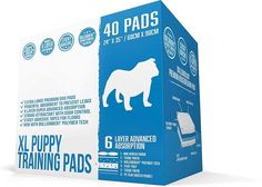 four packs of puppy training pads are shown in the front and back of each package