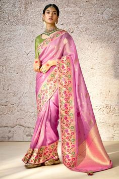 Purple Saree, Lilac Pink, Banarasi Silk Saree, Embroidered Wedding, Wedding Saree, Banarasi Saree