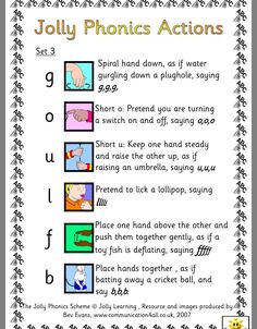 a poster with the words jolly phonics actions