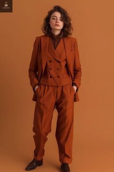 Rust Coloured suit for women , Three piece suit , Women Wedding Suit Set | eBay Grung Dnd, Women Wedding Suit, Women Formal Wear, Suit Set Women, Woman's Closet, Orange Suit, Formal Wear Women, Dressy Skirts, Suit For Women