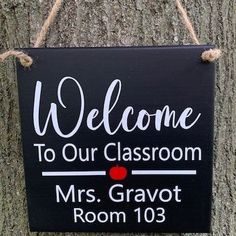 Welcome classroom sign customer name and room number teacher gift decor Cricut Door Signs Classroom, Red Black And White Classroom Decor, Classroom Door Name Sign, Front Door Signs Wooden Classroom, Personalized Teacher Door Sign, Teachers Name Sign For Door, Welcome To Our Classroom, Teacher Welcome Signs, Patriotic Classroom