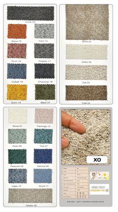 the different colors of carpet are shown in this page, and there is also an image of