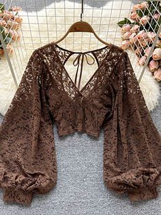 Women Lace Blouse, Mode Hippie, Lace Blouse Long Sleeve, Estilo Hippie, Puff Long Sleeves, Mode Inspiration, Looks Vintage, Lace Blouse