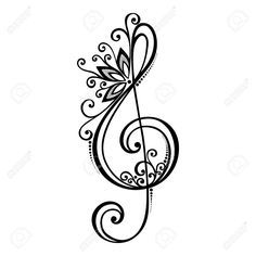 music note with swirls and leaves tattoo design on white background stock photo - image