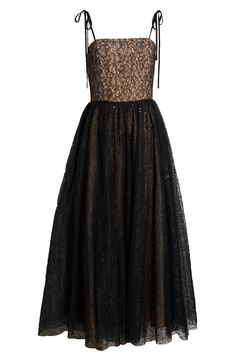 Live out your favorite fairytale in this enchanting tie-strap maxi designed with a lovely lacy bodice and frothy sparkle-trimmed skirt. Square neck Sleeveless Lined 100% nylon with 100% polyester contrast Hand wash, line dry Imported Strap Maxi Dress, Maxi Design, Fabric Gift Bags, Free Fabric, Fabric Gifts, Black Fits, Black Maxi Dress, Nordstrom Dresses, Square Neck