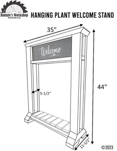 the hanging plant welcome stand is shown with measurements