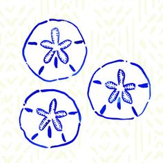 three blue circles with designs on them in the shape of an octopus and starfish