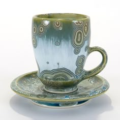 a cup and saucer sitting on top of each other