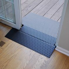 a door mat is on the floor next to an open door