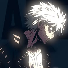 an anime character with white hair standing in the dark