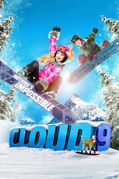 the movie cloud 9 features two snowboarders in pink and white jackets, one on skis