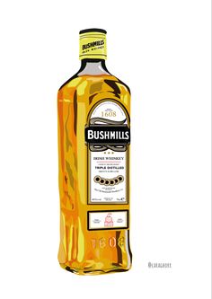 a bottle of bushmills single malk whisky on a white background with the words bushmills written below it