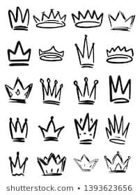 various crowns drawn in black and white on a white background, each with different shapes