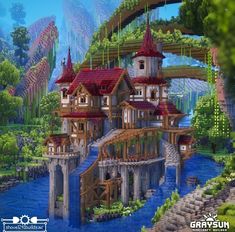 Minecraft Castle Color Palette, Minecraft Lake Builds, Minecraft Inspiration Builds, Minecraft Kingdom Layout, Whimsical Minecraft, Minecraft Manor, Minecraft Mountain Base, Minecraft Fortress, Minecraft Fantasy Builds