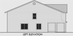 the front elevation of a two story house with an attached garage and three windows on each side