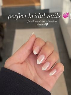 French Nails Engagement Ring, Best Bridal Nails, Sns Bridal Nails, Wedding Nail Almond, Natural Bride Nails, Wedding Nails For Bride Short Almond, Soft Bridal Nails, Classic Nails For Wedding, French Dip Wedding Nails