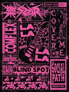 pink and black poster with different types of lettering