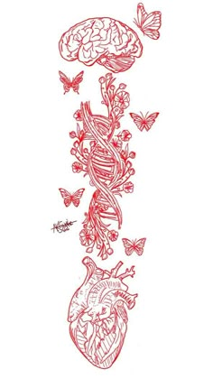 a drawing of a heart with butterflies flying around it