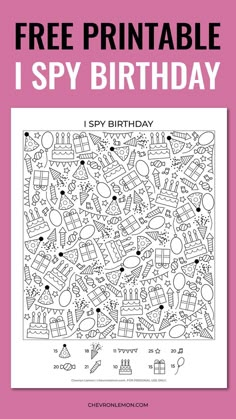 Free printable I spy birthday Birthday Activity Sheet, Birthday Party Games Printable, Classroom Birthday Activities, Diy Birthday Games For Kids, 5th Birthday Party Activities, Birthday Bingo Free Printable, Kid Birthday Activities, Birthday Theme Activities, I Spy Birthday