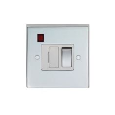 a white light switch with two red lights