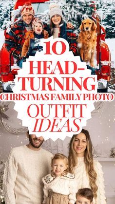 an advertisement for the family's christmas photo contest, featuring two adults and one child