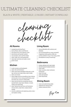 the ultimate cleaning checklist printable is shown in black and white, with text that reads