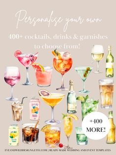 a poster with different types of cocktails and drinks on it's front cover