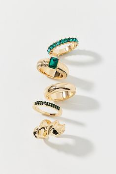 Set of five coordinated rings for a ready-made ring stack. Features Darla rhinestone ring set Ready-made ring stack Set of five coordinating rings Rhinestone details Content + Care Set of 5 Mixed metal, glass Avoid contact with water Imported | Darla Rhinestone Ring Set in Gold, Women's at Urban Outfitters Ring Stack, Rhinestone Ring, Mixed Metals, Ready Made, Stacking Rings, Ring Set, Ring Sets, Urban Outfitters, Sign Up