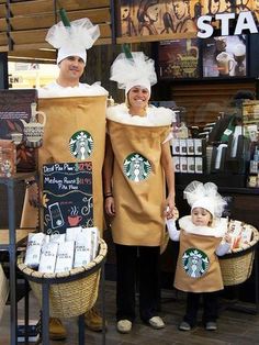 two people dressed up as starbucks characters