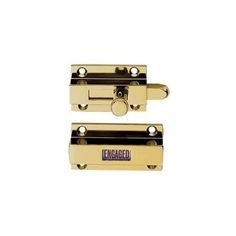 two brass plated door latches with the word engaged on them and an inscription that reads