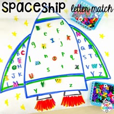 a space ship made out of letters and numbers with the words spaceship written on it