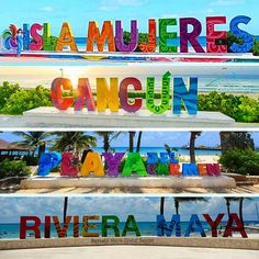 the words cancun and riviera mayoya are displayed in different languages