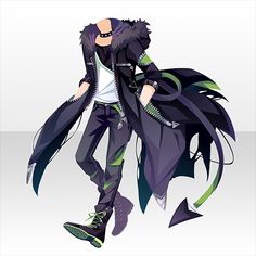 an anime character is dressed in black and purple