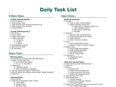 the daily task list is shown in green and white, with instructions for each task