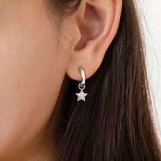 These celestial moon and star cz encrusted earrings are ideal for your favorite star gazer. She will love to wear these comfortable dangle hoop earrings that feature both a moon and star completely encrusted in glittering clear cubic zirconia stones. A beautiful and unique way to display her love for starring at the night sky. These moon and star earrings for kids are sure to be a hit with her friends too. Great gift for birthdays and holidays. A gift box is included. Earrings For Kids, Moon And Star Earrings, Dangle Hoop Earrings, Kids Earrings, Moon And Star, Star Moon, Zirconia Earrings, I Love Jewelry, Girls Earrings