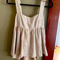 Great Style Top. Peplum. Tie Back No Bra Required. Linen With Rayon Lining. Comfy. Stylish. Bohemian. Nwot Linen Tie Top, Linen Tank Top Pattern, Linen Top Pattern, Natural Fiber Clothing, Tank Top Pattern, Linen Tops, Linen Tank Top, Sewing Things, Funky Outfits