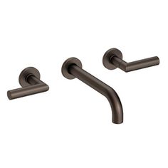 an image of two handles on a wall mounted faucet in bronze or black