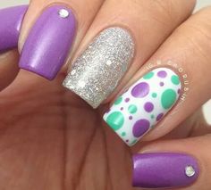 Nails Fingernail Designs, Polka Dot Nails, Dots Nails, Best Nail Art Designs, Fabulous Nails, Fancy Nails, Creative Nails, Nail Polishes, Purple Nails